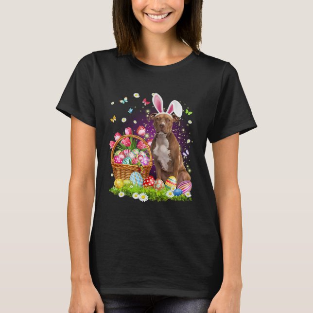 Camiseta Cute Bunny Pitbull Perro Easter Eggys Basket Easte (Anverso)