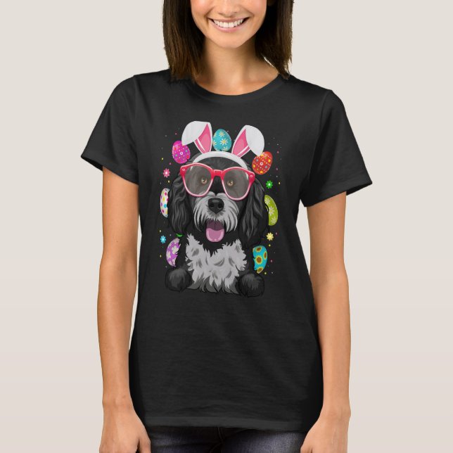Camiseta Cute Bunny Portuguese Water Dog Face Easter Eggs E (Anverso)