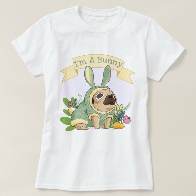 Camiseta Cute Bunny Pug T-Shirt (Diseño del anverso)