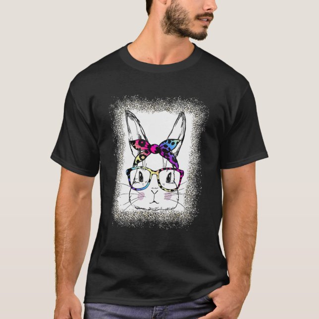 Camiseta Cute Bunny Rabbit Face Rainbow Leopard Glasses Eas (Anverso)