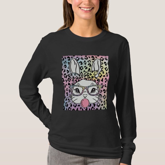 Camiseta Cute Bunny Rabbit Face Tie Dye Glasses Girl Happy  (Anverso)