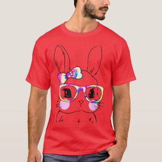 Camiseta Cute Bunny Rabbit Face Tie Dye Glasses Girl Happy