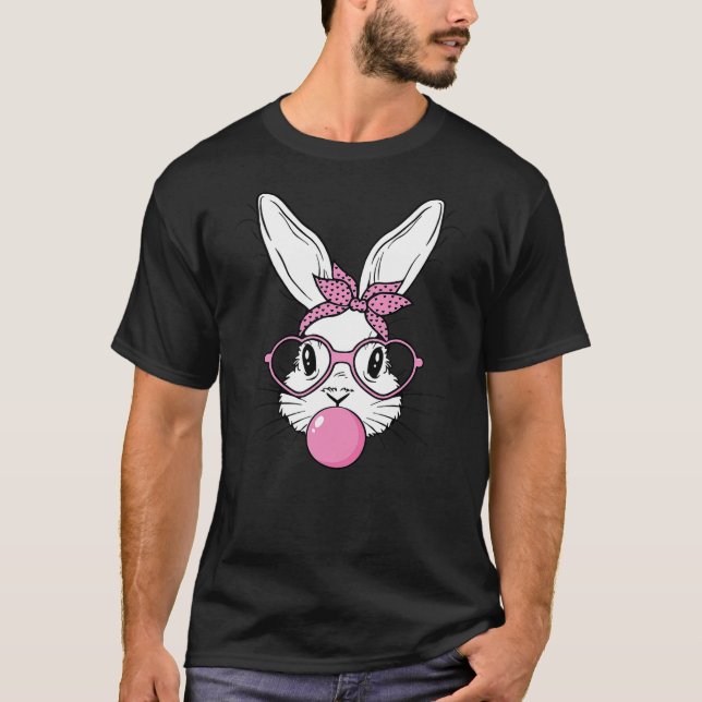 Camiseta Cute Bunny Rabbit Face With Bandana Heart Glasses  (Anverso)