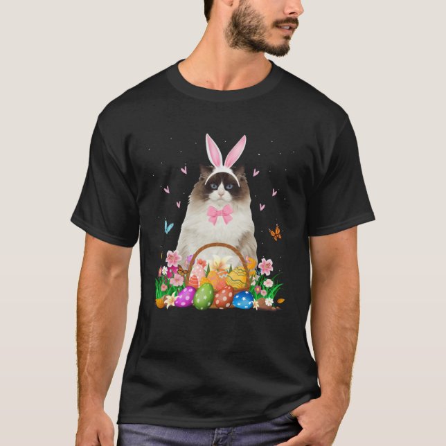 Camiseta Cute Bunny Ragdoll Cat & Easter Egg Basket Easter  (Anverso)