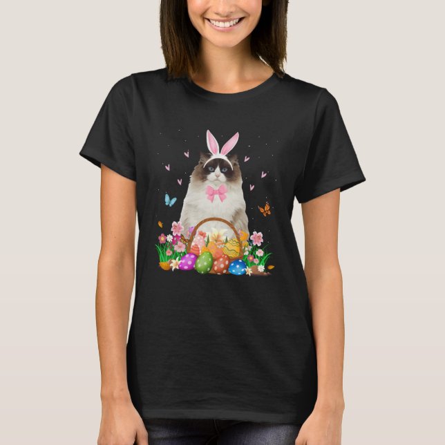 Camiseta Cute Bunny Ragdoll Cat & Easter Egg Basket Easter  (Anverso)