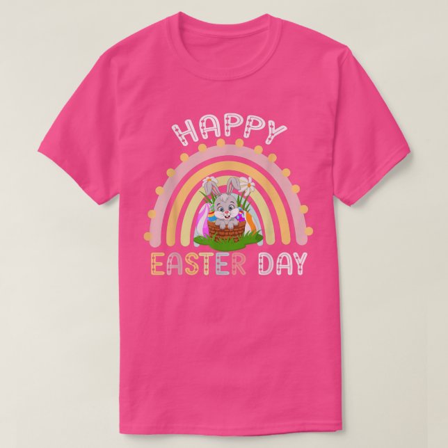 Camiseta Cute Bunny Rainbow Happy Easter Day  (Diseño del anverso)