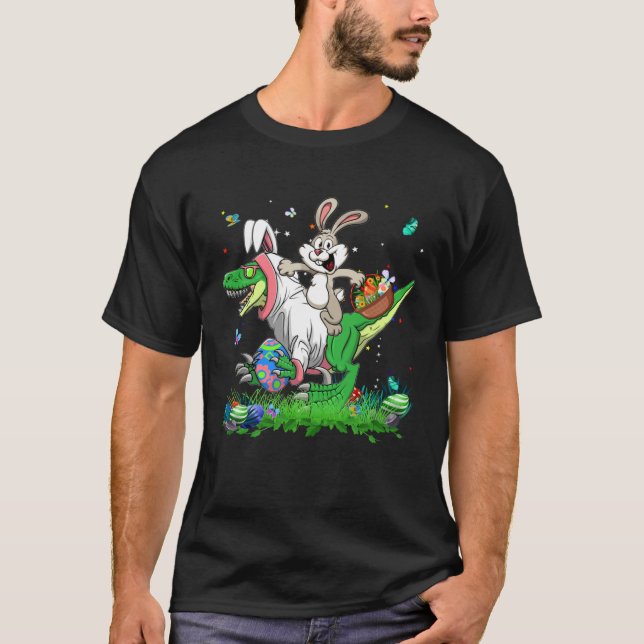 Camiseta Cute Bunny Ride Rex Dinosaur Easter Eggs Easter Da (Anverso)