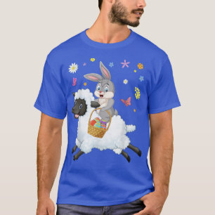 Camiseta Cute Bunny Riding Sheep Hunting Egg Farmers Happy