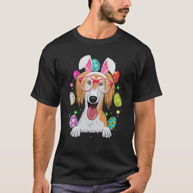 Camiseta Cute Bunny Saluki Dog Face Easter Eggs Easter Day (Anverso)