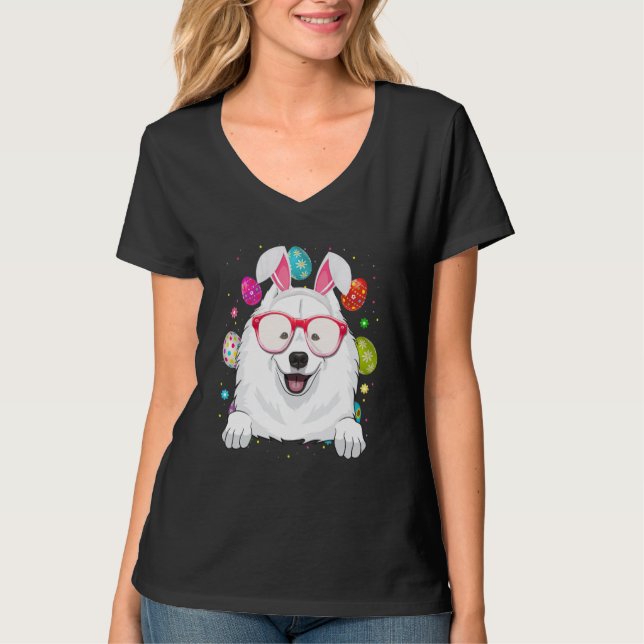 Camiseta Cute Bunny Samoyed Dog Face Easter Eggs Easter Day (Anverso)