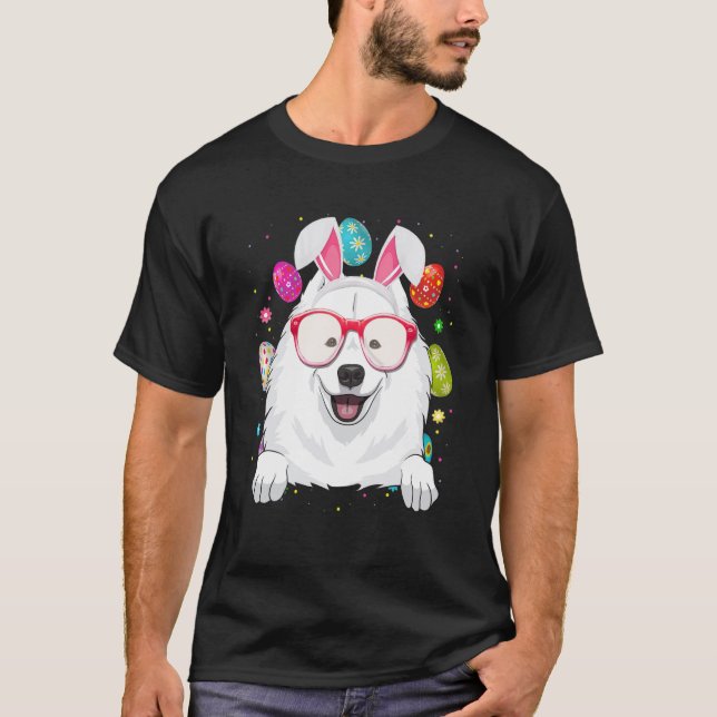 Camiseta Cute Bunny Samoyed Dog Face Easter Eggs Easter Day (Anverso)
