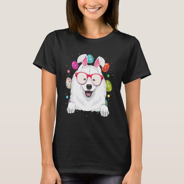 Camiseta Cute Bunny Samoyed Dog Face Easter Eggs Easter Day (Anverso)