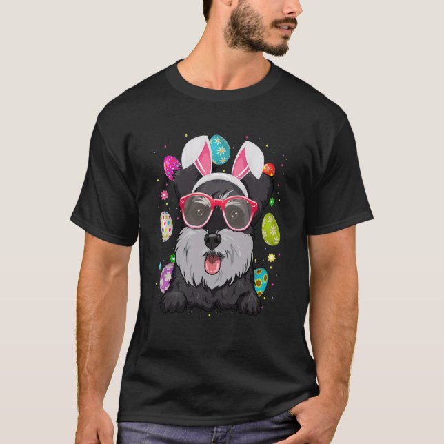 Camiseta Cute Bunny Schnauzer Dog Face Eggs de Pascua D (Anverso)