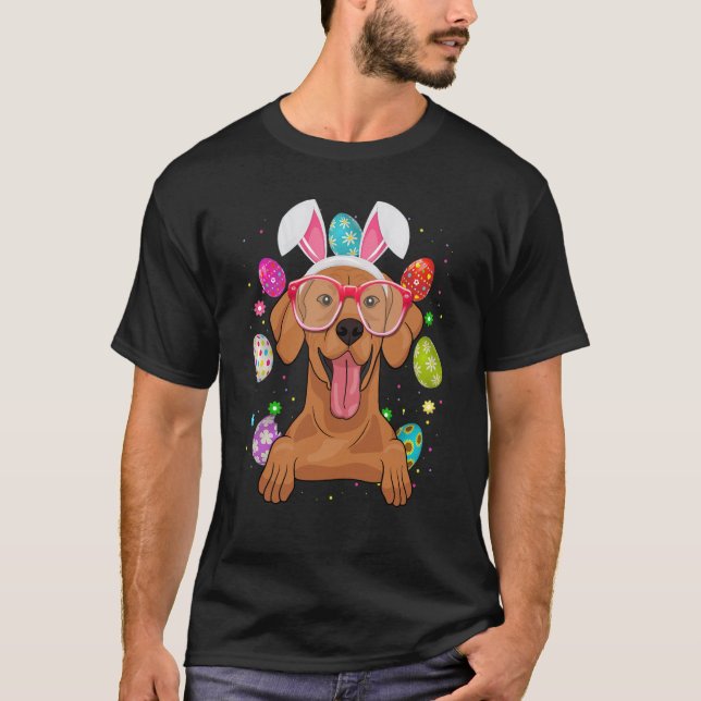 Camiseta Cute Bunny Vizsla Dog Face Easter Eggs Easter Day (Anverso)