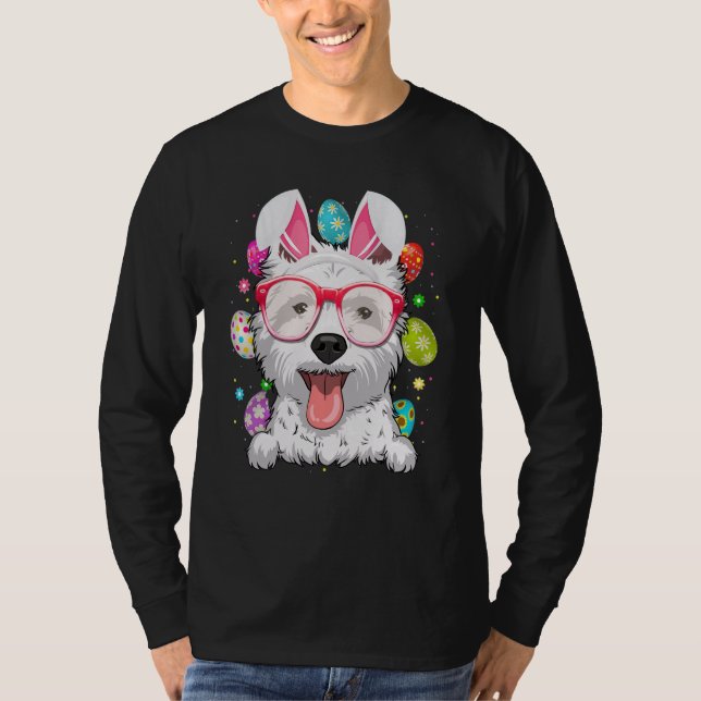 Camiseta Cute Bunny Westie Dog Face Easter Eggs Easter Day (Anverso)