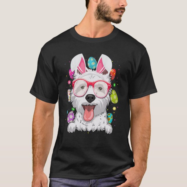 Camiseta Cute Bunny Westie Dog Face Easter Eggs Easter Day (Anverso)