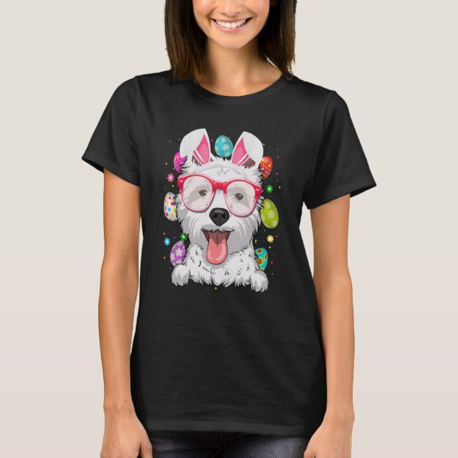 Camiseta Cute Bunny Westie Dog Face Easter Eggs Easter Day (Anverso)