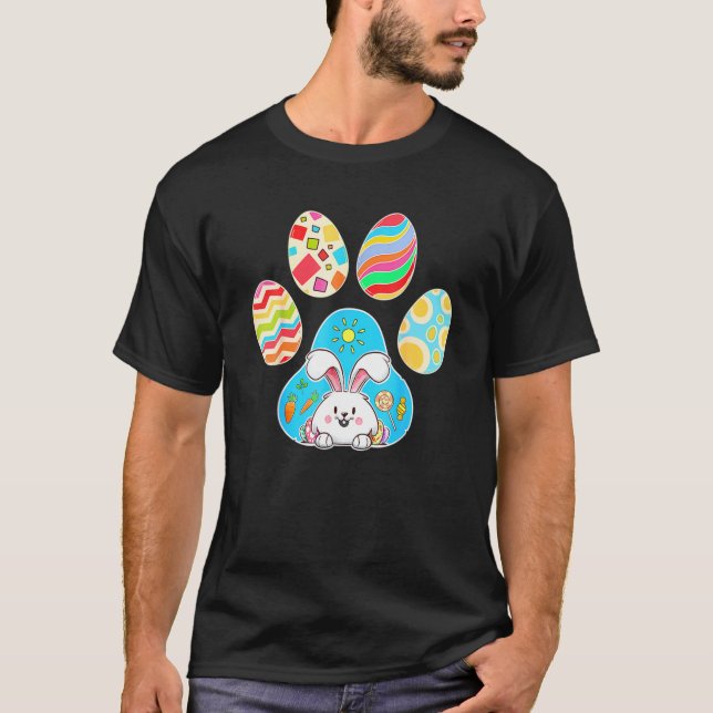 Camiseta Cute Bunny With Easter Egg Inside Dog Paw Happy Ea (Anverso)