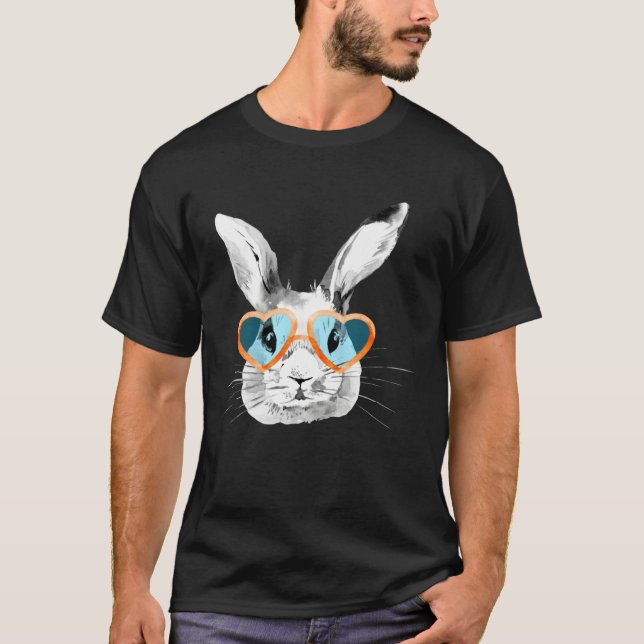 Camiseta Cute Bunny With Heart Glasses Easter Day Easter Ra (Anverso)