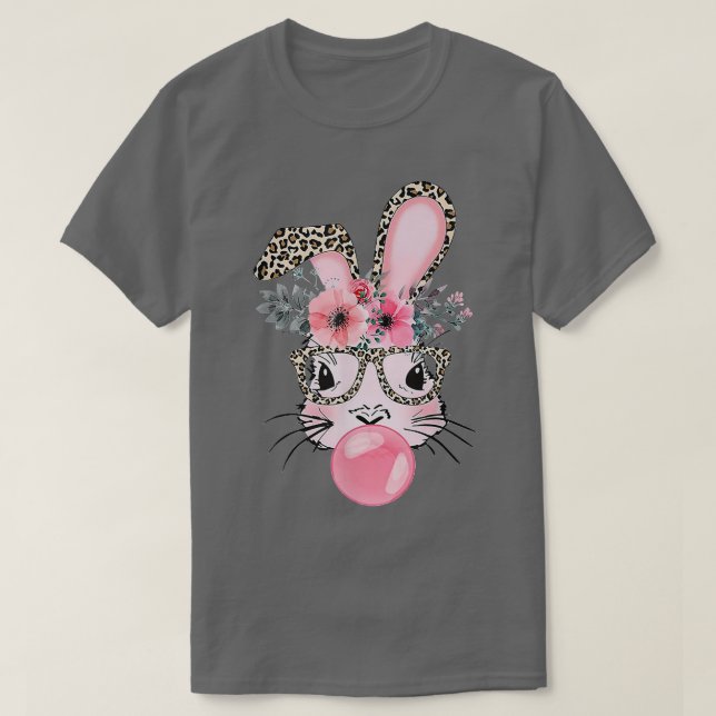 Camiseta Cute Bunny With Leopard Glasses Bubblegum Easter D (Diseño del anverso)