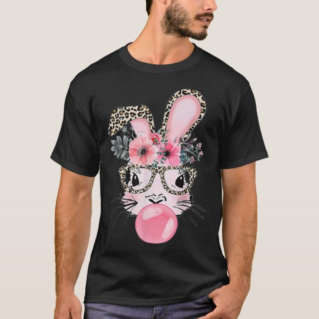 Camiseta Cute Bunny With Leopard Glasses Bubblegum Easter D (Anverso)
