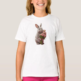 Camiseta  “Cute Bunny with Pink Roses” Adorable Art Design