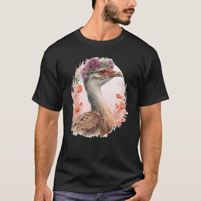 Camiseta Cute Bustard Bird Watching Flower Crown Floral Bir (Anverso)