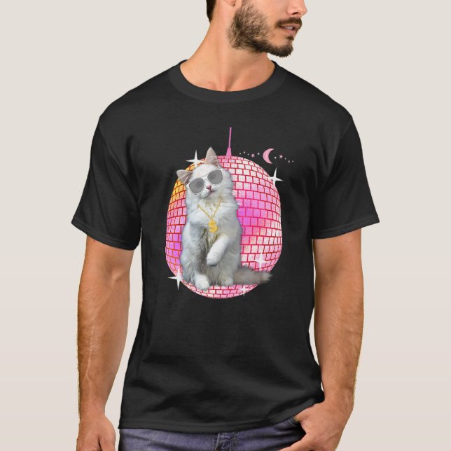 Camiseta Cute Ca Cat Disco Retro Techno Dj Cat Fiesta (Anverso)