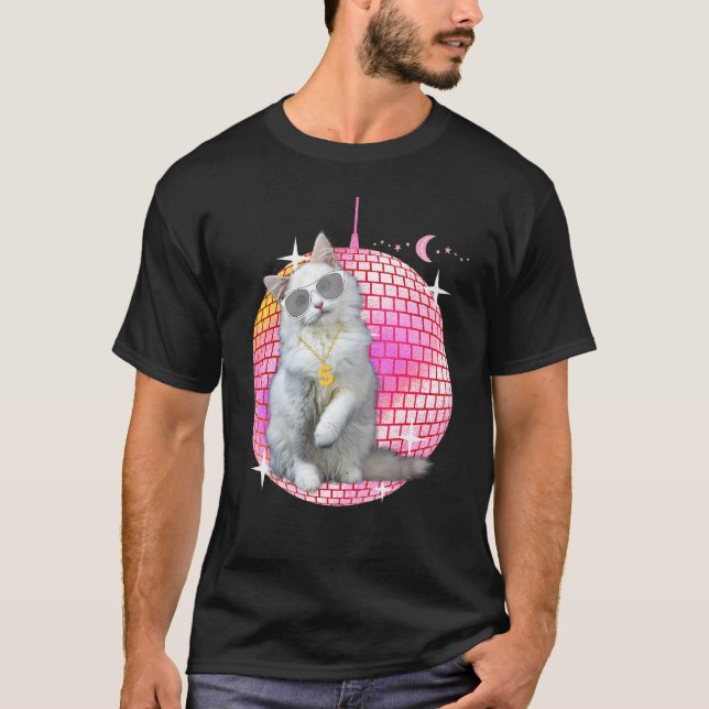 Camiseta Cute Ca Cat Disco Retro Techno Dj Cat Party T (Anverso)