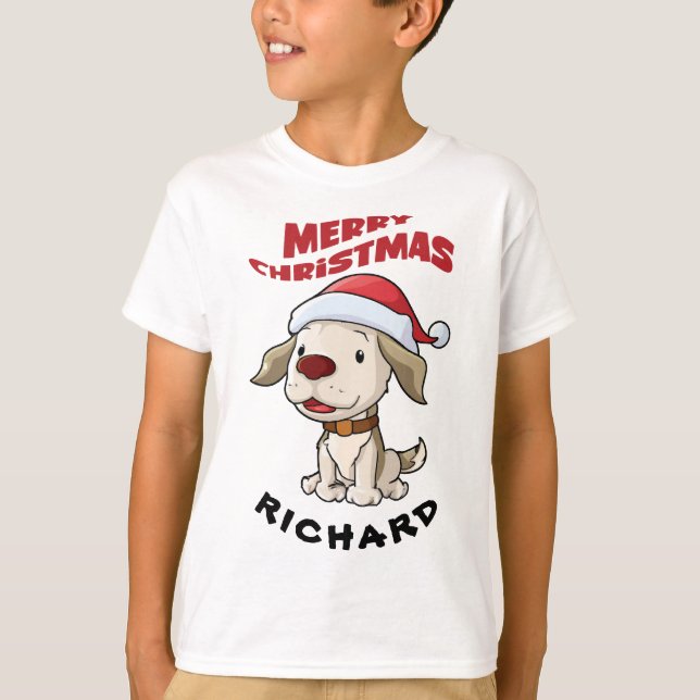 Camiseta Cute cachorro Feliz Navidad personalizado T-Shirt (Anverso)