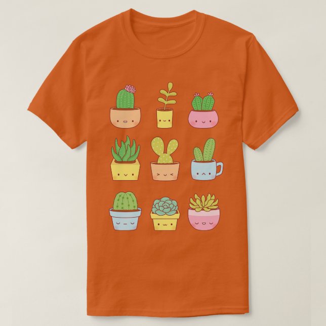 Camiseta Cute Cactus and Succuls Doodles (Diseño del anverso)