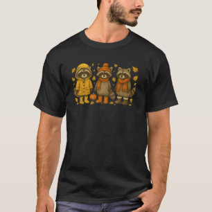 Camiseta Cute Cae Raccoon Trio otoño deja un dulce acogedor