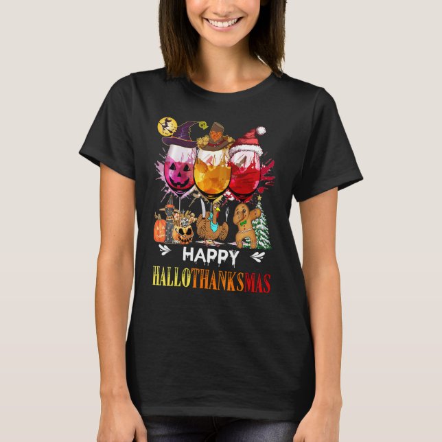 Camiseta Cute Cae Temática Beber Madres Hallothanksmas Drin (Anverso)