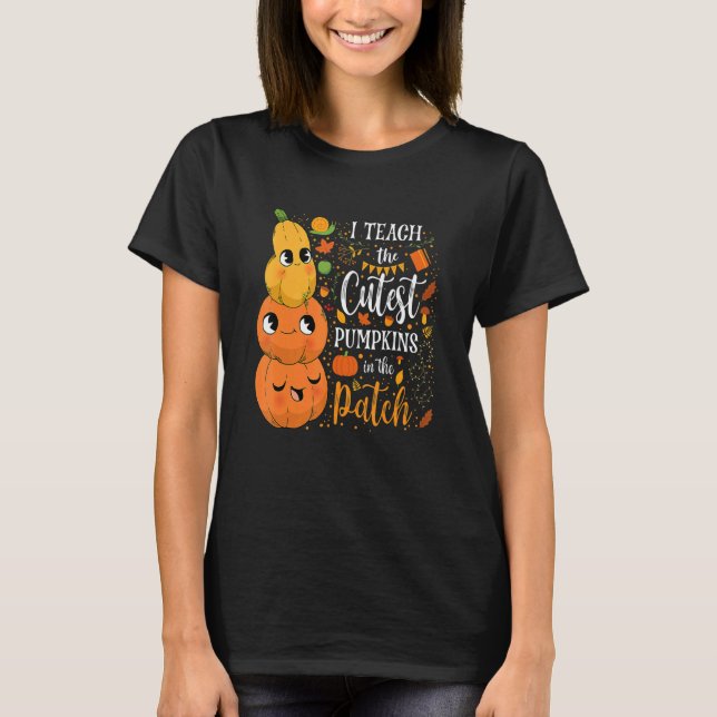 Camiseta Cute Caer Enseñar Calabaza Cutest En Parche Teache (Anverso)