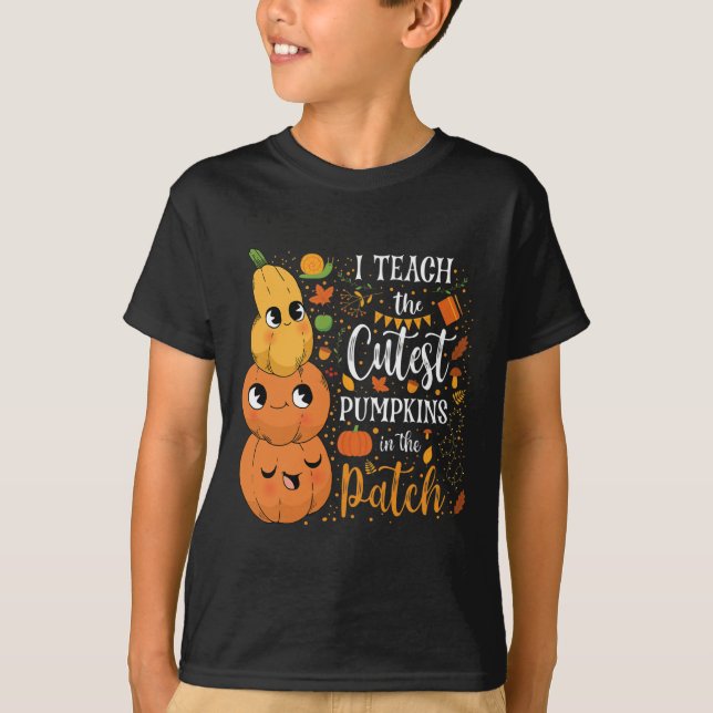 Camiseta Cute Caer Enseñar Calabaza Cutest En Parche Teache (Anverso)