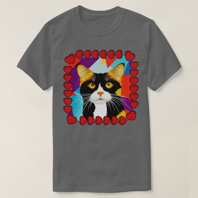 Camiseta Cute Calico Cat Art con marco cardíaco (Diseño del anverso)