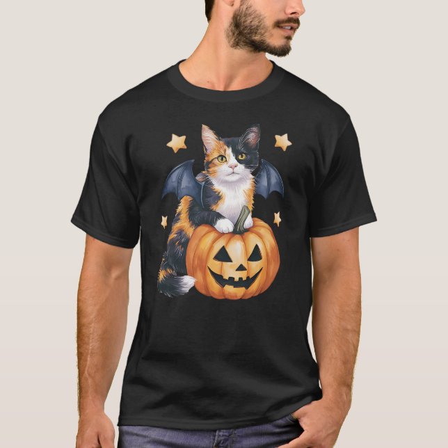 Camiseta Cute Calico Cat Halloween Pumpkin Calico Cat Mom C (Anverso)