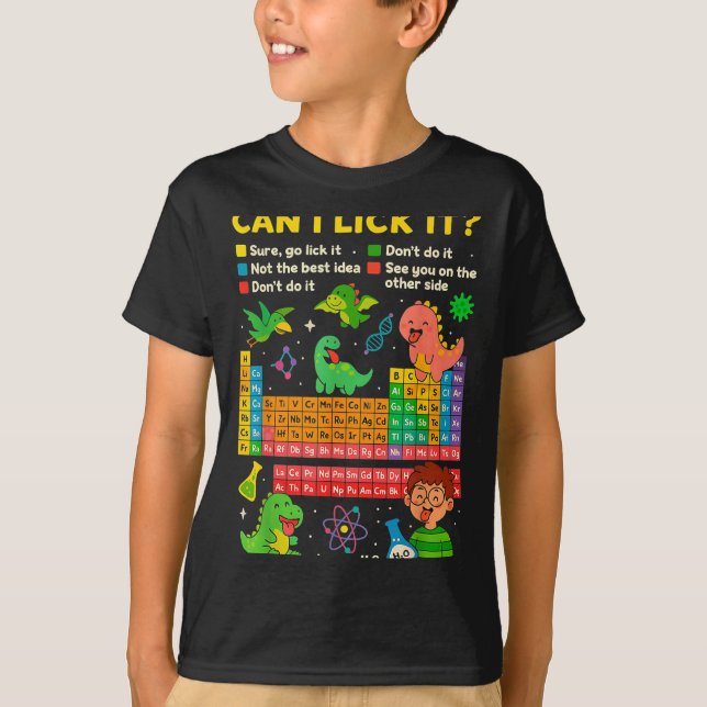Camiseta Cute Can I Lick It Dino Periodic Table Science Hum (Anverso)