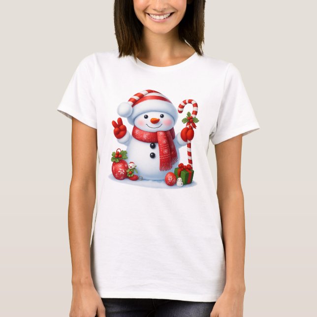 Camiseta Cute Candy Cane Snowman Merry Christmas  (Anverso)