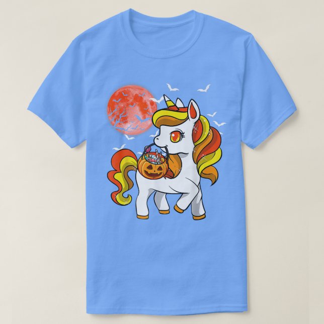 Camiseta Cute Candy Corn Unicorn Halloween (Diseño del anverso)