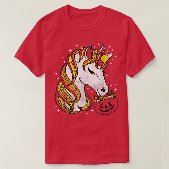 Camiseta Cute Candy Corn Unicorn Halloween (Diseño del anverso)