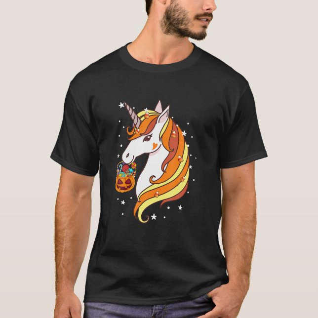 Camiseta Cute Candy Corn Unicorn Halloween Costume Pumpkin (Anverso)