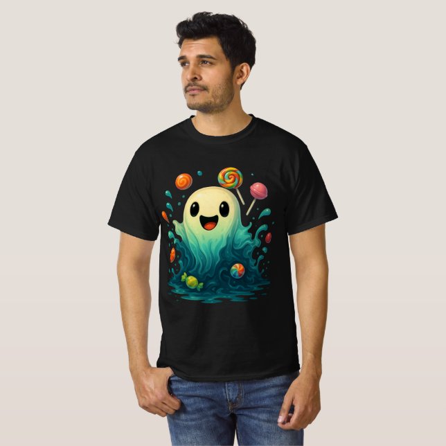 Camiseta Cute Candy Ghost Halloween Illustration (Anverso completo)