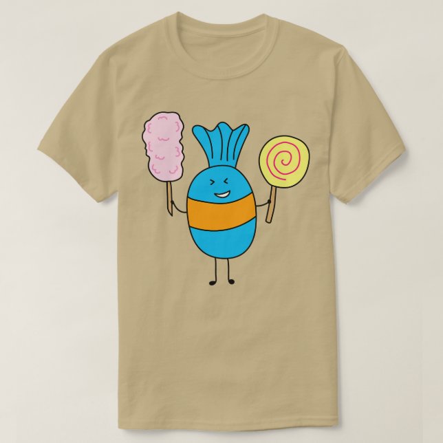 Camiseta Cute Candy Holding Lollipop And Cutton Candy  (Diseño del anverso)