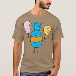 Camiseta Cute Candy Holding Lollipop And Cutton Candy 