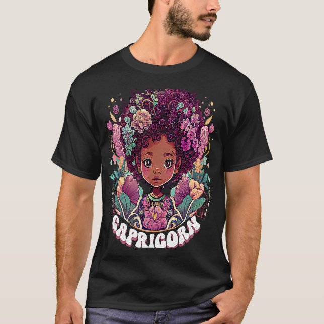 Camiseta Cute Capricorn Zodiac Afro Chica Diciembre B (Anverso)