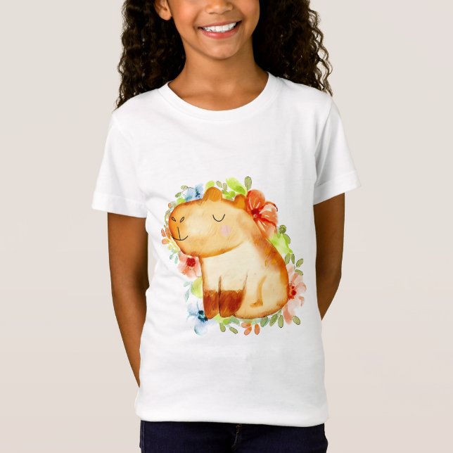 Camiseta Cute Capybara Among Blooming Flowers (Anverso)