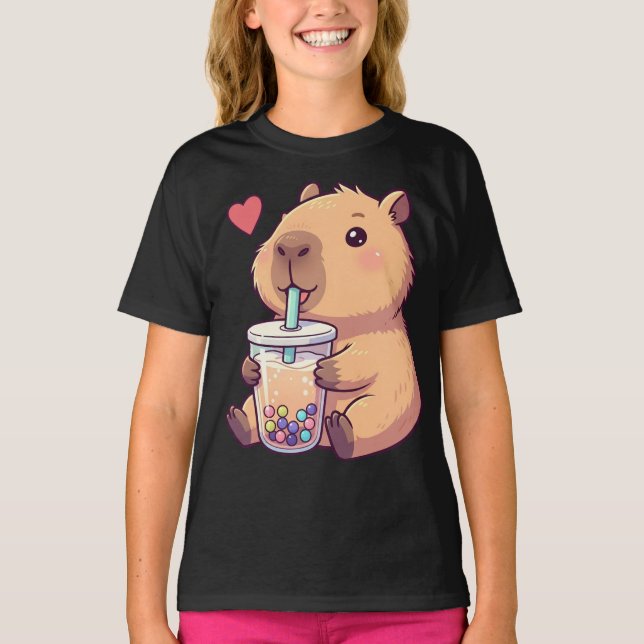 Camiseta Cute Capybara Boba burbuja de té para Chica (Anverso)