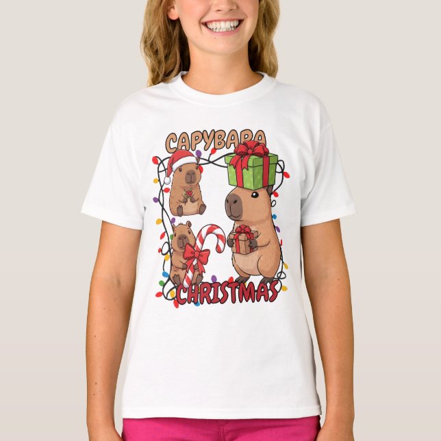 Camiseta Cute Capybara Christmas Lights Festive Party (Anverso)