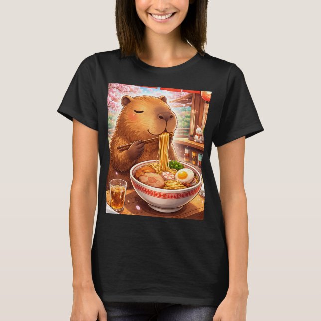 Camiseta Cute Capybara comiendo Ramen (Anverso)